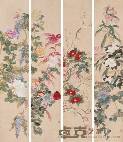 蒋廷锡 溢彩流霞屏 四屏 100×20.5cm×4